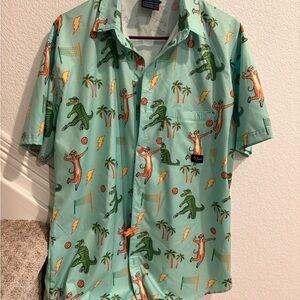 B fresh Mint Green Short-Sleeve Volleyball Print Button-Up Festival Shirt